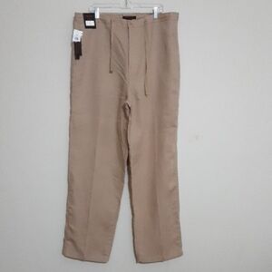 Linea Uomo Men's Tan Pants 40x32 Relaxed Waist Tie Beach Vacation Resort Linen